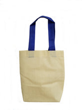 Mini natural budget tote with Royal Blue handles