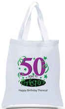 Happy 50th Birthday Gift Tote Bag Made of 100% Cotton Canvas with a Colorful Design Available with Discount and Wholesale Pricing at Cheap Totes.