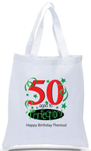 Happy 50th Birthday Gift Tote Bag Made of 100% Cotton Canvas with a Colorful Design Available with Discount and Wholesale Pricing at Cheap Totes.