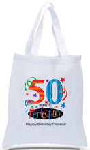 Happy 50th Birthday Gift Tote Bag Made of 100% Cotton Canvas with a Colorful Design Available with Discount and Wholesale Pricing at Cheap Totes.