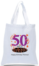 Happy 50th Birthday Gift Tote Bag Made of 100% Cotton Canvas with a Colorful Design Available with Discount and Wholesale Pricing at Cheap Totes.