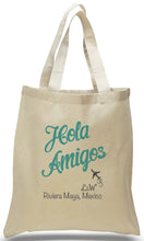 "Hola Amigo!" Tote Made of All Cotton Canvas Personalized with Names, Location and Date, Great for Weddings, Travel Clubs, Welcome Centers and Much More! Just $3.99 Each.