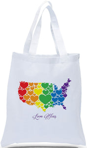 Discount All Cotton Canvas Tote with "Love Wins" in Rainbow Colors- an Ideal Message for Political Groups and Organizations