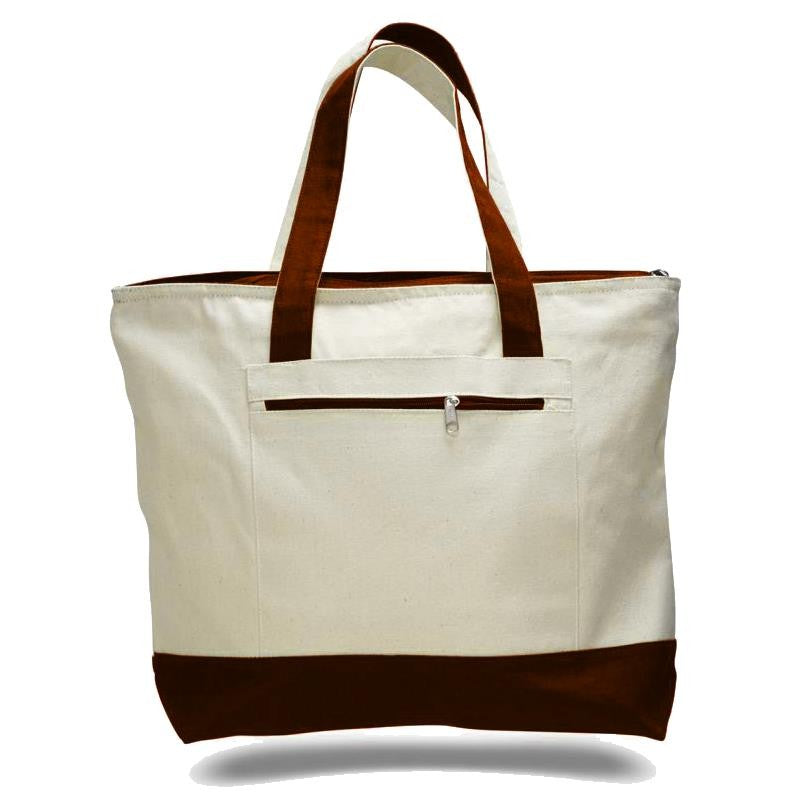 Canvas Zippered Tote with Colored Handles