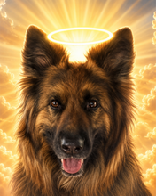 Dog with a halo and bright light in the background