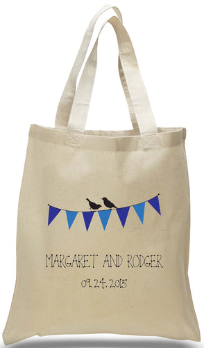 Discount All Cotton Canvas Bunting Tote, Ideal for Weddings, Travel Clubs and Organizations, Custom Printed with Names and Date Just $3.99 Each. Further Wholesale Discounts May Be Available for Large Orders. 