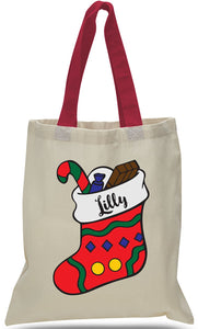 Christmas Stocking All Cotton Canvas Tote Customized with Name Just $3.99 Each.  