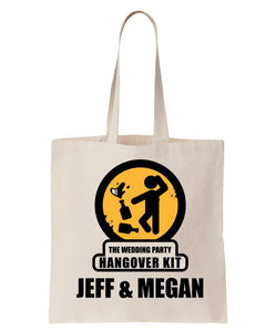 "Hangover Kit" All Cotton Canvas Tote Bag, Personalized with Names, Date and Location, Ideal for Weddings and Special Occasions Just $3.99 Each.