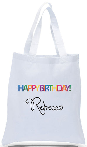 All Cotton Birthday Gift Tote Custom Printed with Name Just $3.99.  