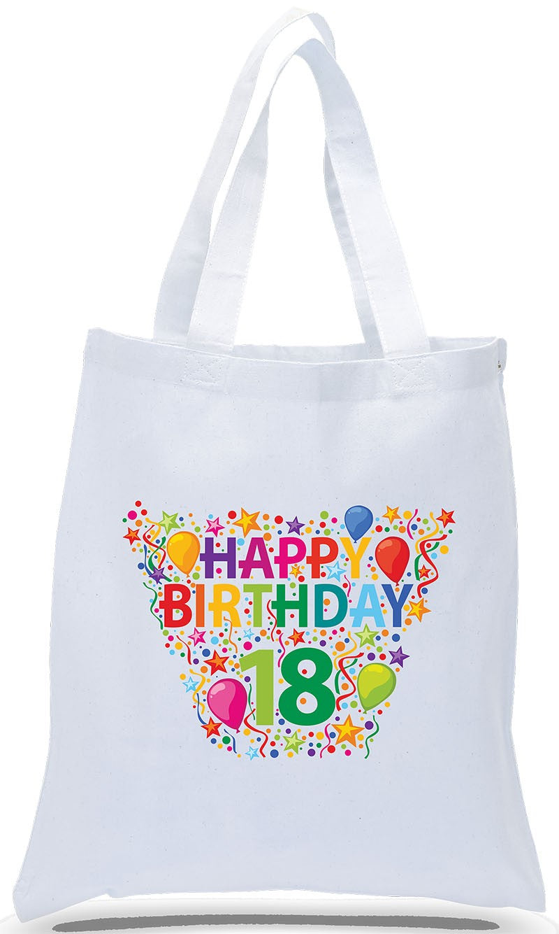 Happy 18th Birthday Canvas Tote Made of 100% Cotton Canvas with Colorful Printed Design Just $3.99 Each.