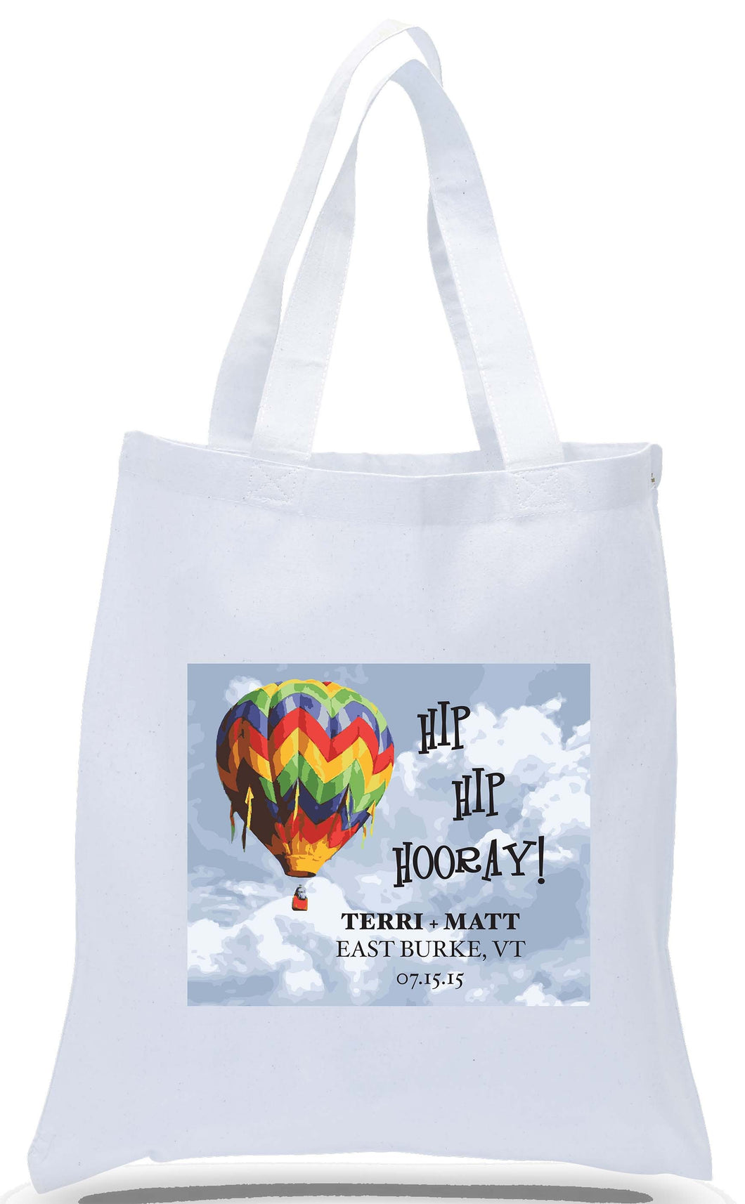 Wedding Welcome Tote with Hot Air Balloon, Also Great for Special Events, Customizes with Names, Location and Date for Just $3.99 Each!