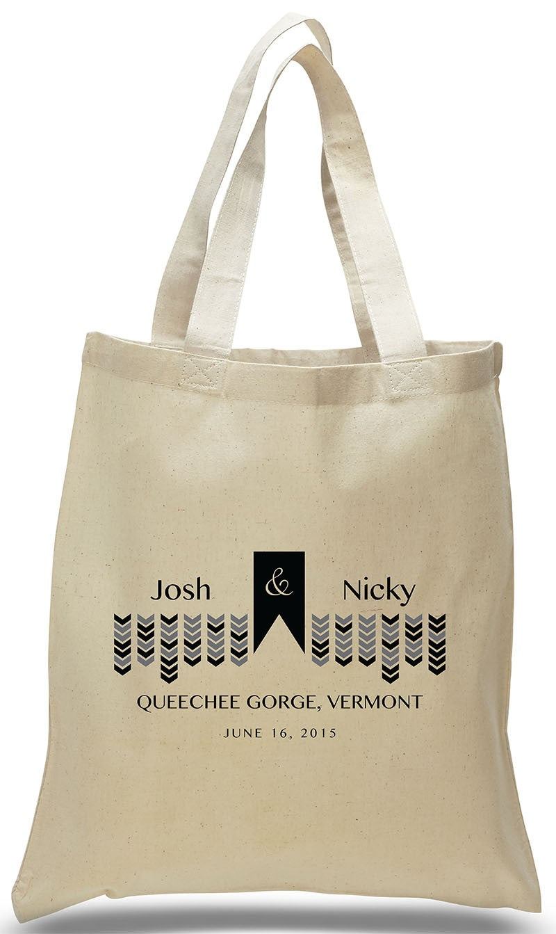 Wedding Welcome Tote Bag Made of 100% Cotton Customized with Names of Bride, Groom, Date and Location Just $3.99 Each.