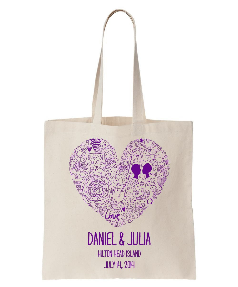 Canvas Tote Bag with Name in Heart - Personalized Brides