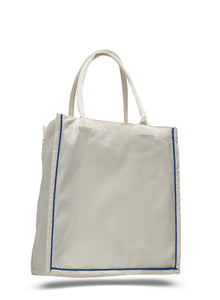 Quality All Cotton Canvas Tote with Stripe Accent Available at Wholesale Prices! Just $3.29 Each. 