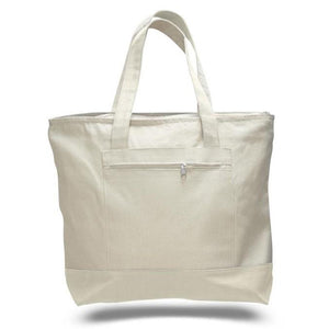 Canvas Zippered Tote with Colored Handles