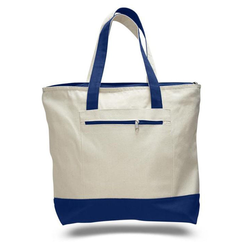 Canvas Zippered Tote with Colored Handles - Main Image