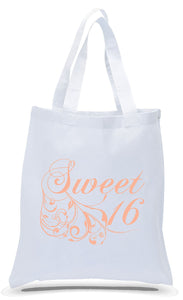 All Cotton White Canvas Sweet Sixteen Birthday Gift Tote Bag Just. $3.99 Each.