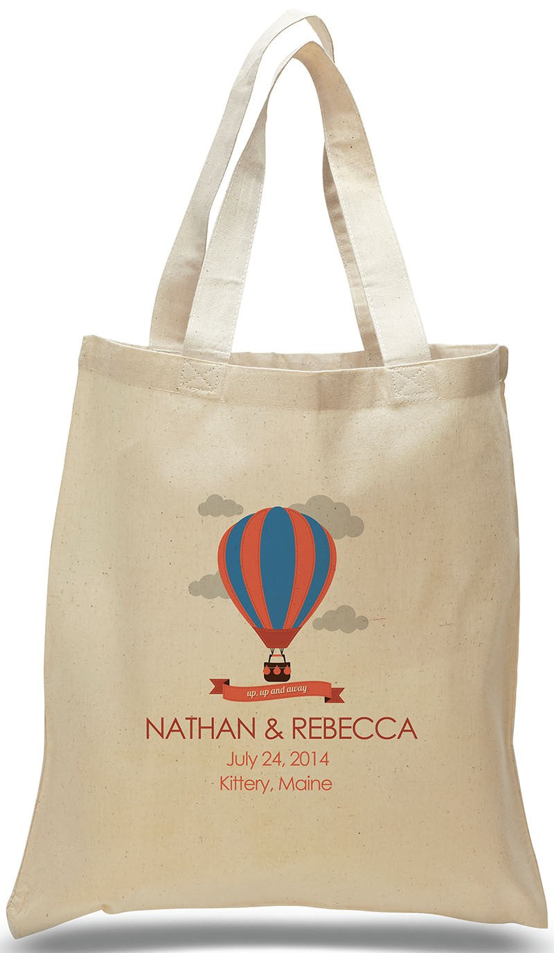 Customized All Cotton Canvas Tote with Hot Air Balloon Ideal for Weddings and Special Events Just $3.99 Each.